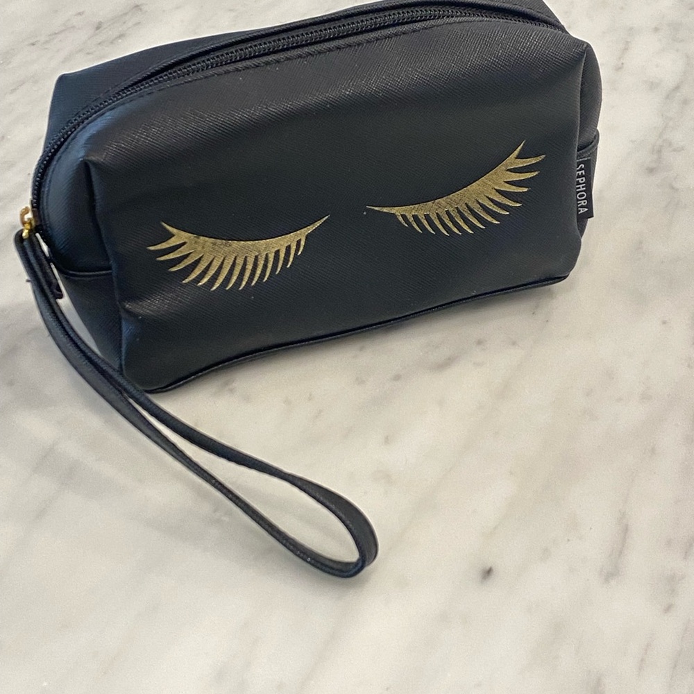 Sephora Black Cosmetic Bag with Gold Eyelash Design